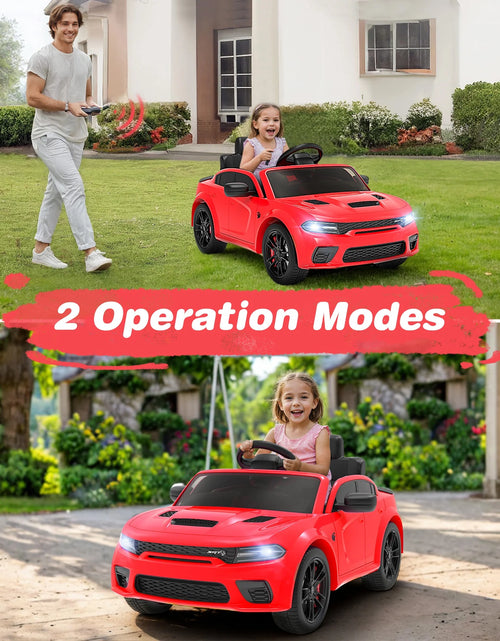 Load image into Gallery viewer, Dodge Electric Ride on Cars for Kids, 12V Licensed Dodge Charger SRT Powered Ride on Toys Cars with Parent Remote Control, Electric Car for Girls 3-5 W/Music Player/Led Headlights/Safety Belt, White
