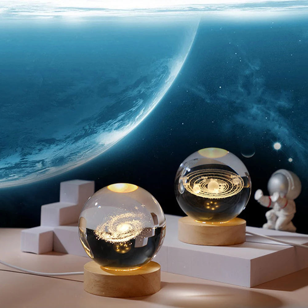 Crystal Ball Night Lights Glowing Planet Galaxy Astronaut 3D Moon Table Lamp USB Atmosphere Lamp Tabletop Decorations Kid Gifts