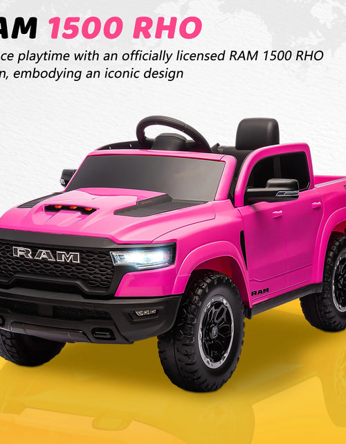 Load image into Gallery viewer, Dodge RAM Ride on Car, 12V Powered Ride on Toy with Remote Control, 4 Wheel Suspension, 5 Point Safety Belt, MP3 Player, Bluetooth, LED Lights, Electric Cars for 3-8 Years Boys Girls
