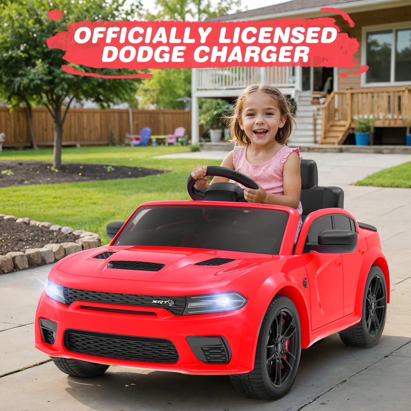 Dodge Electric Ride on Cars for Kids, 12V Licensed Dodge Charger SRT Powered Ride on Toys Cars with Parent Remote Control, Electric Car for Girls 3-5 W/Music Player/Led Headlights/Safety Belt, White