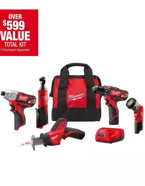 Load image into Gallery viewer, M12 12V Lithium-Ion Cordless Combo Kit (5-Tool) with Two 1.5 Ah Batteries, Charger and Tool Bag
