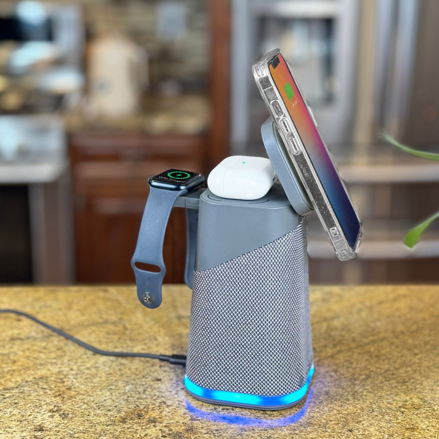 Ihome IBT70 Triple Wireless Charging Stand with Bluetooth Speaker