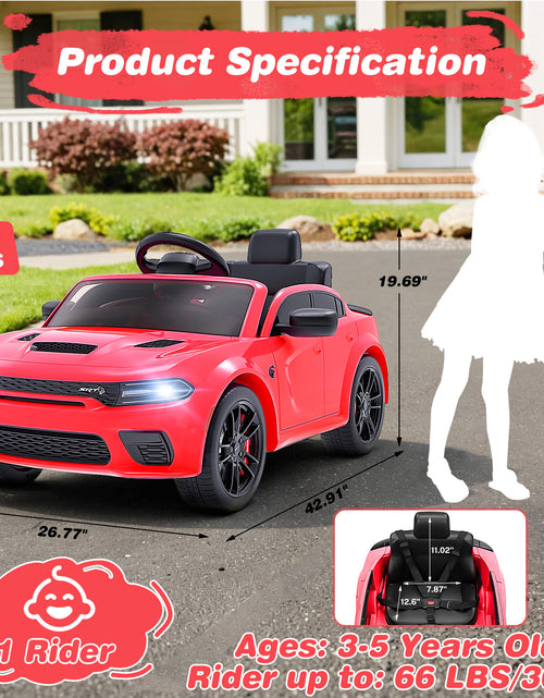 Load image into Gallery viewer, Dodge Electric Ride on Cars for Kids, 12V Licensed Dodge Charger SRT Powered Ride on Toys Cars with Parent Remote Control, Electric Car for Girls 3-5 W/Music Player/Led Headlights/Safety Belt, White
