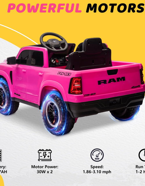 Load image into Gallery viewer, Dodge RAM Ride on Car, 12V Powered Ride on Toy with Remote Control, 4 Wheel Suspension, 5 Point Safety Belt, MP3 Player, Bluetooth, LED Lights, Electric Cars for 3-8 Years Boys Girls
