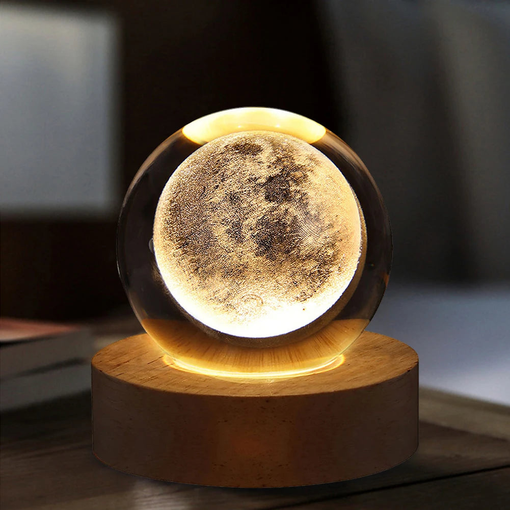 Crystal Ball Night Lights Glowing Planet Galaxy Astronaut 3D Moon Table Lamp USB Atmosphere Lamp Tabletop Decorations Kid Gifts